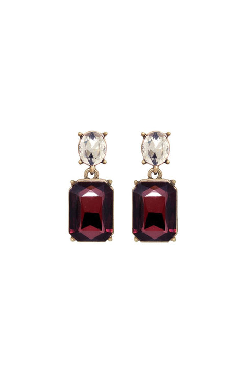 Oval Twin Gem Post Earring Burgundy & Clear by Last True Angel