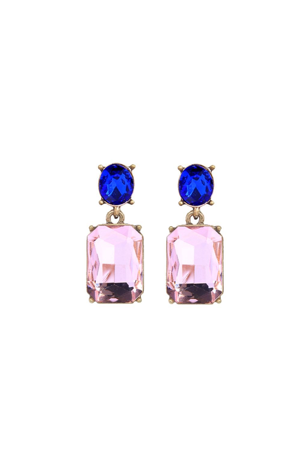 Oval Twin Gem Post Earring In Soft Pink & Royal Blue LTE09SR