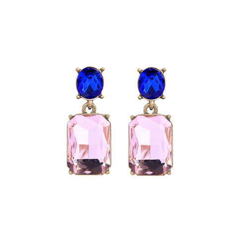 Oval Twin Gem Post Earring In Soft Pink & Royal Blue by Last True Angel