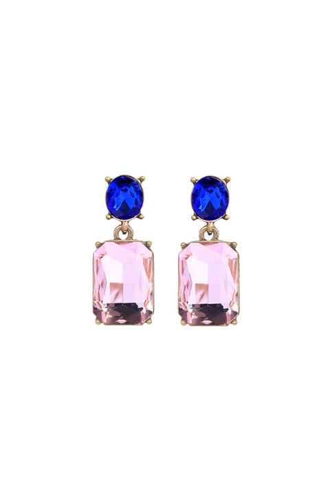 Oval Twin Gem Post Earring In Soft Pink & Royal Blue by Last True Angel