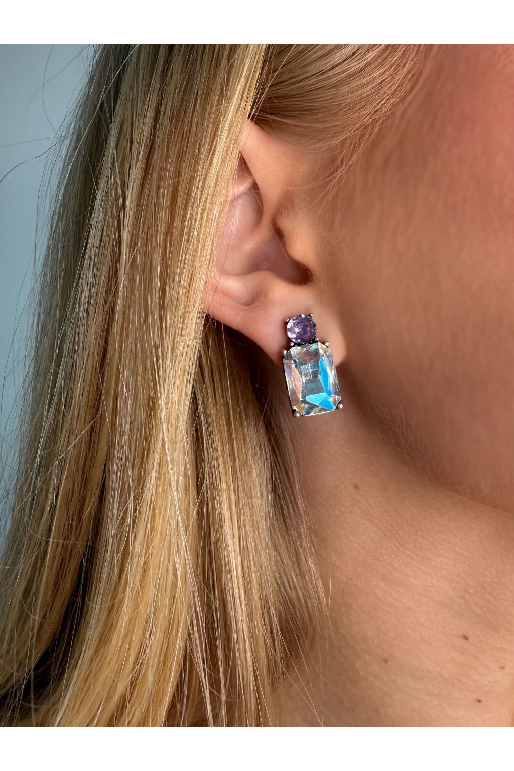 Mini Gem Earring Silver Clear & Lilac LTE10C