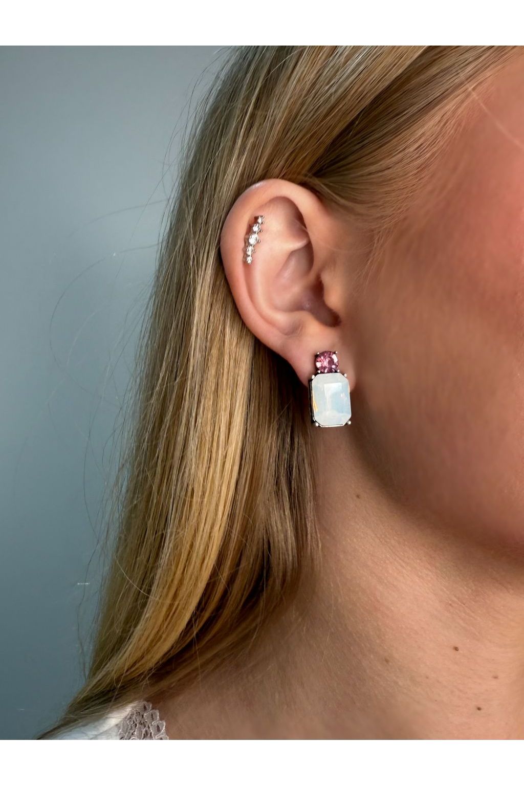 Mini Gem Earring Silver In Opal & Soft Pink LTE10O