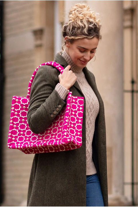 Moroccan Geometric Print Fabric Tote Bag In Pink by Berber Leather
