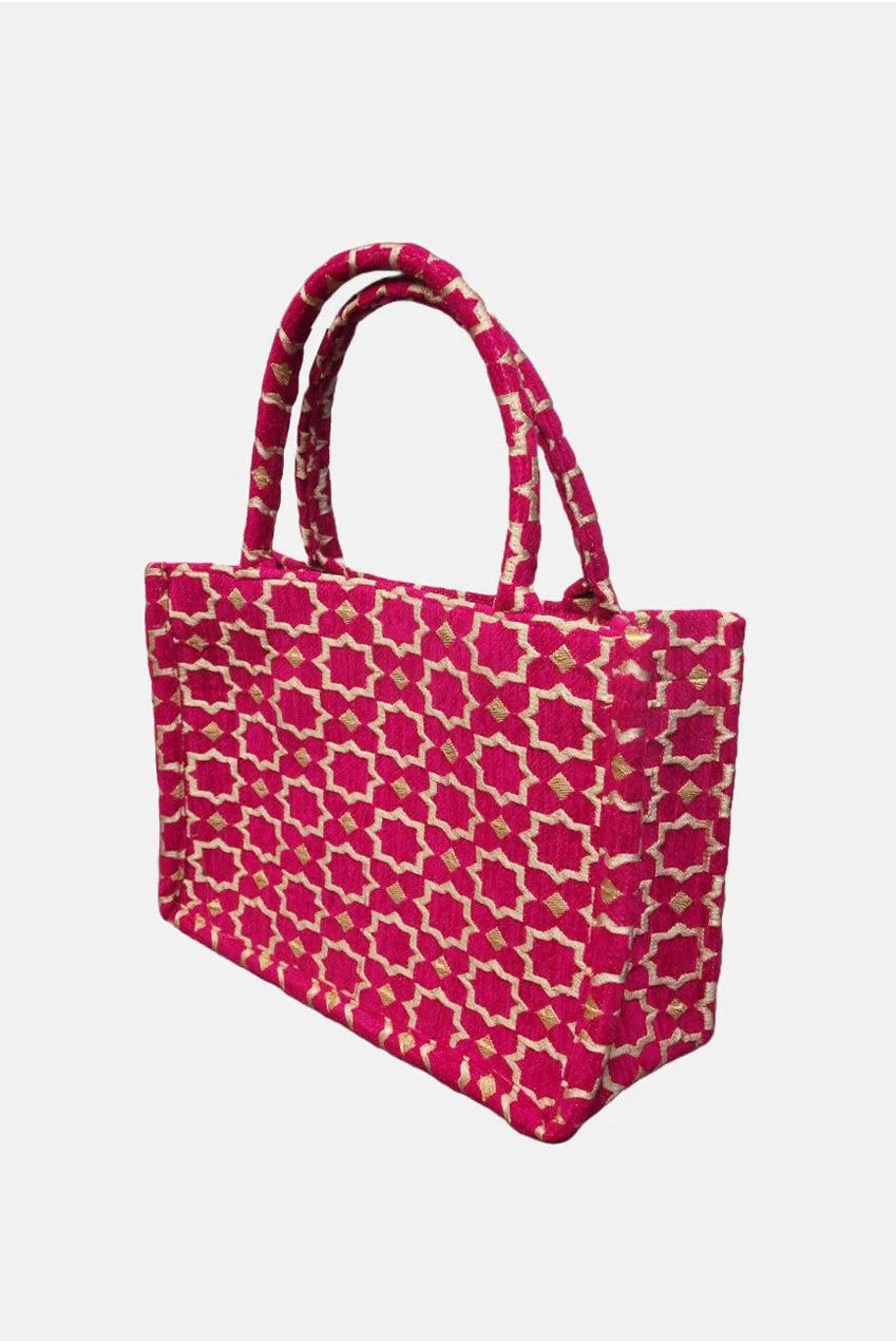 Moroccan Geometric Print Fabric Tote Bag In Pink 8003