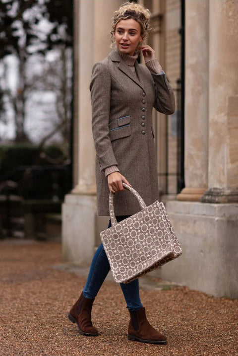 Moroccan Geometric Print Fabric Tote Bag In Grey by Berber Leather