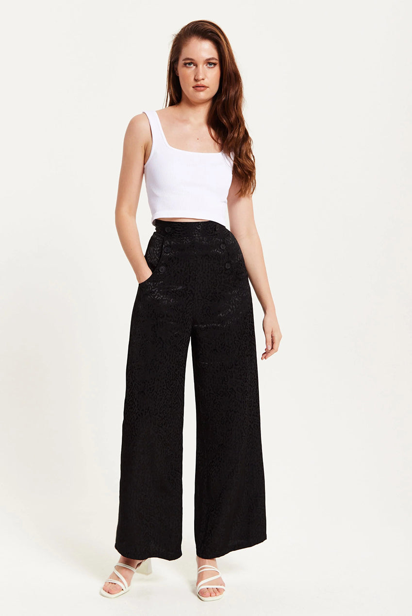High Waist Black Animal Print Wide Leg LIQ23AW096