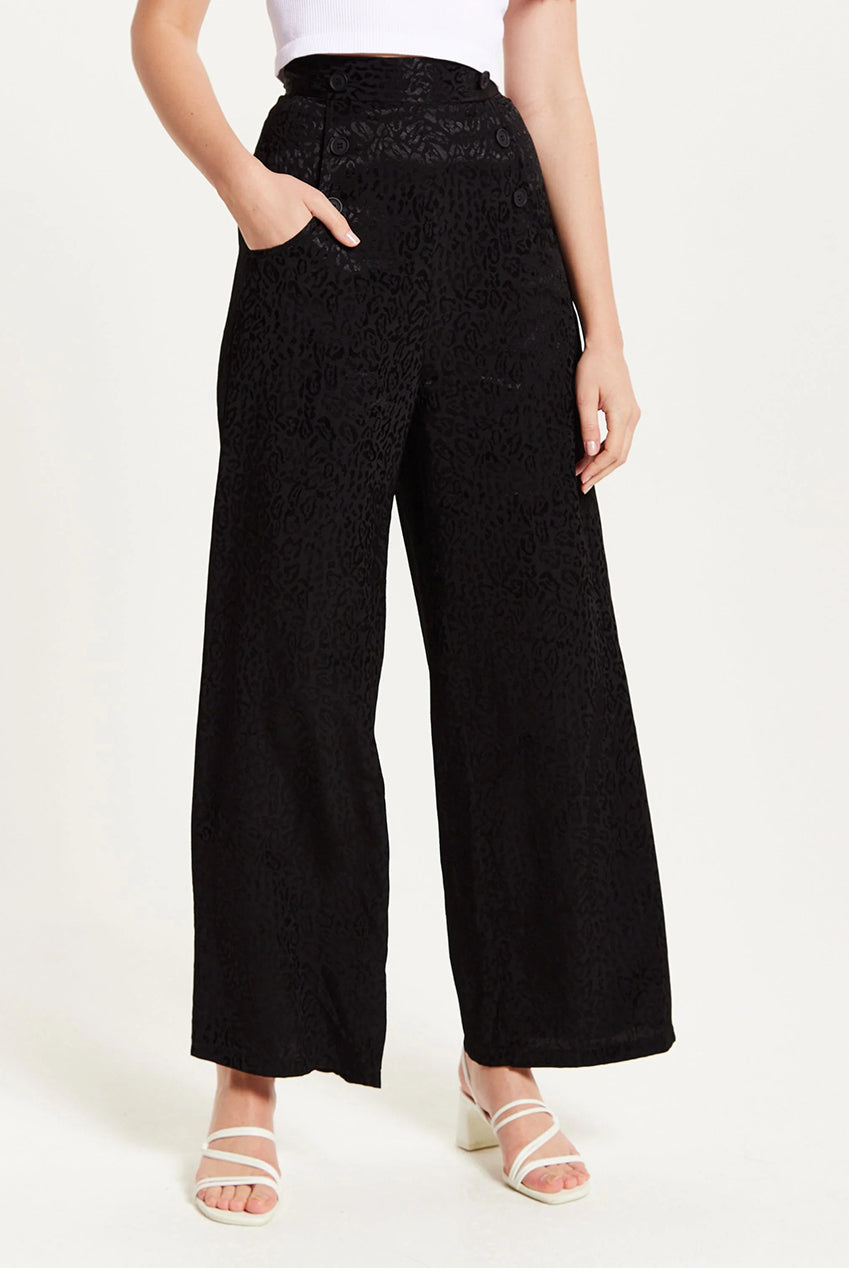 High Waist Black Animal Print Wide Leg LIQ23AW096