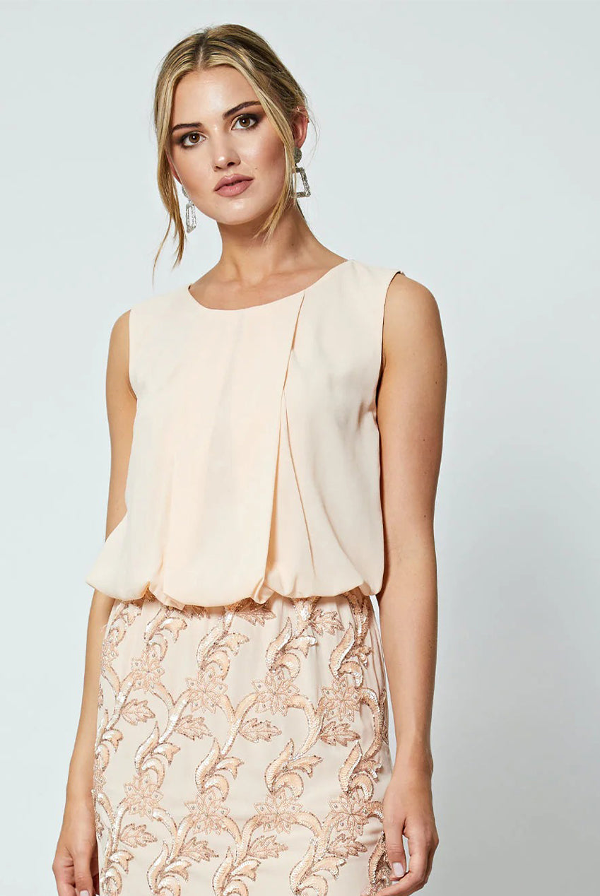 Floral Embellished Detail Mini Dress In Nude M019755NUDF