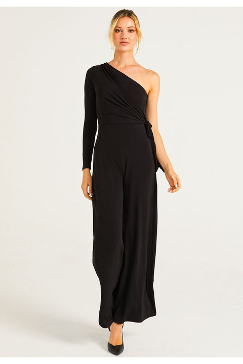 Wide Leg Jumpsuit In One Shoulder Long Sleeve by Angeleye