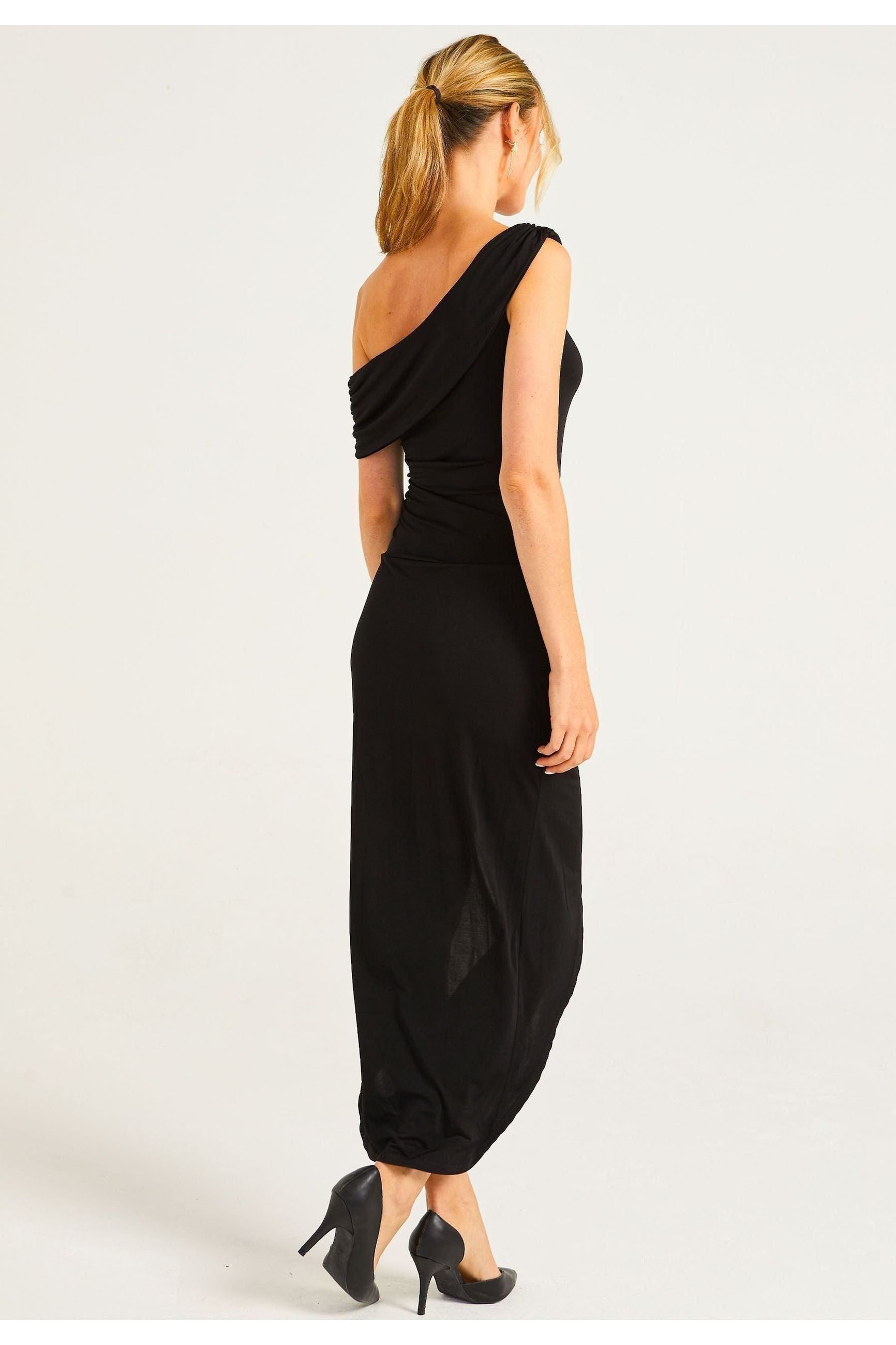 Off Shoulder Faux Wrap Dress With Leg Slit M036085BLKF