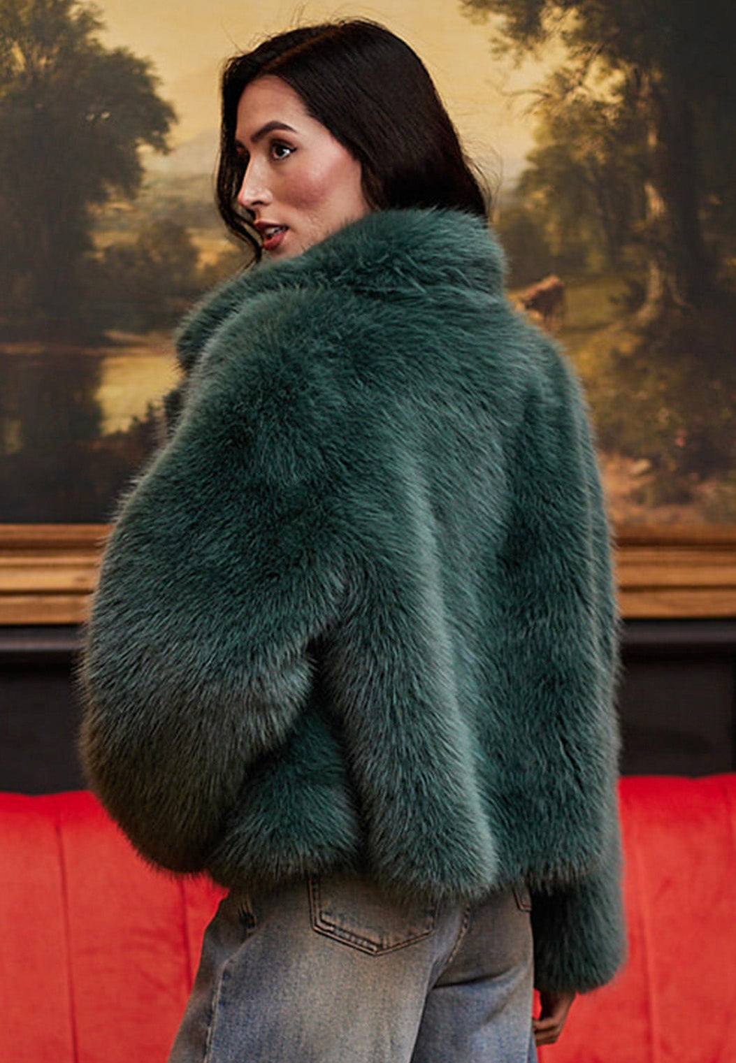 Faux Fur Short Coat In Teal M036321