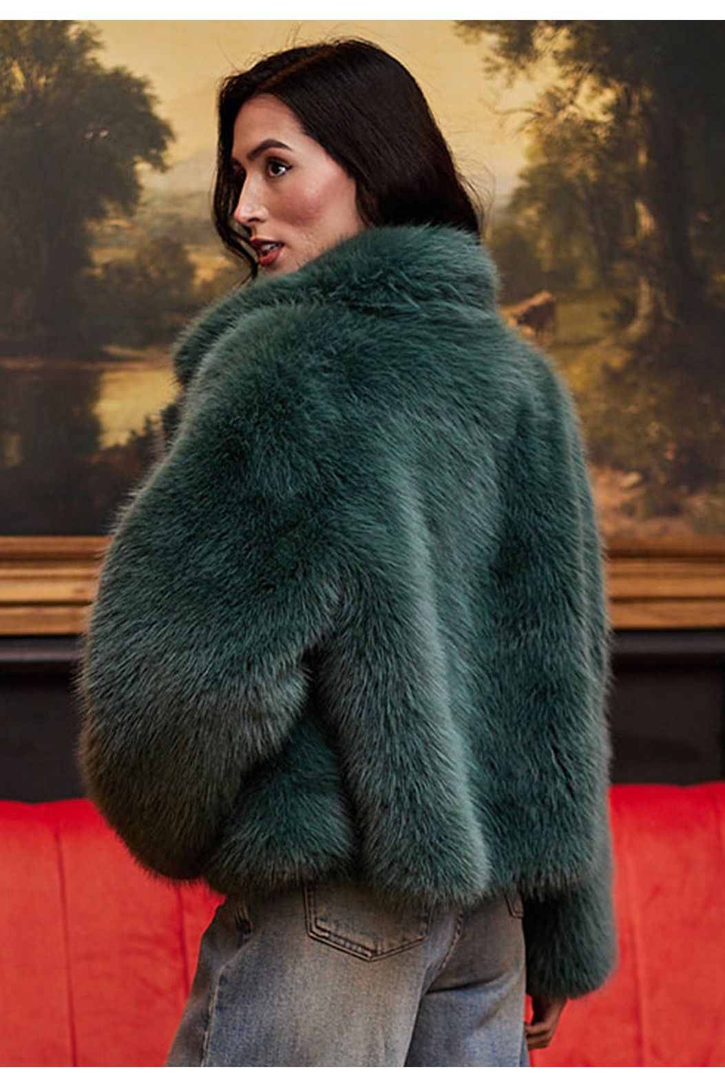 Faux Fur Short Coat In Teal M036321