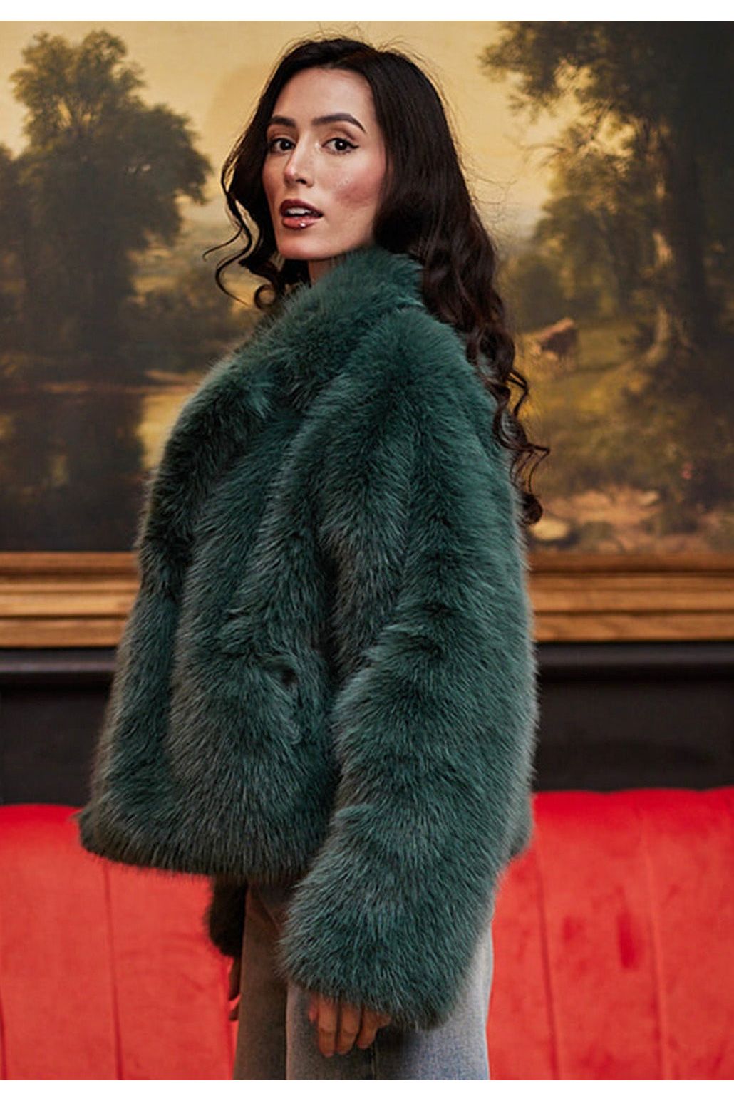 Faux Fur Short Coat In Teal M036321