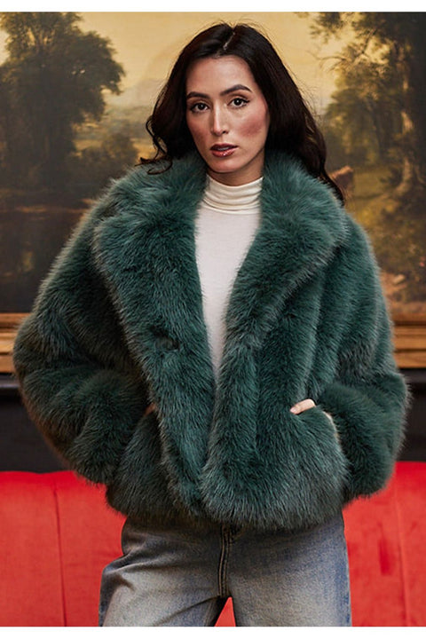 Faux Fur Short Coat In Teal by Angeleye