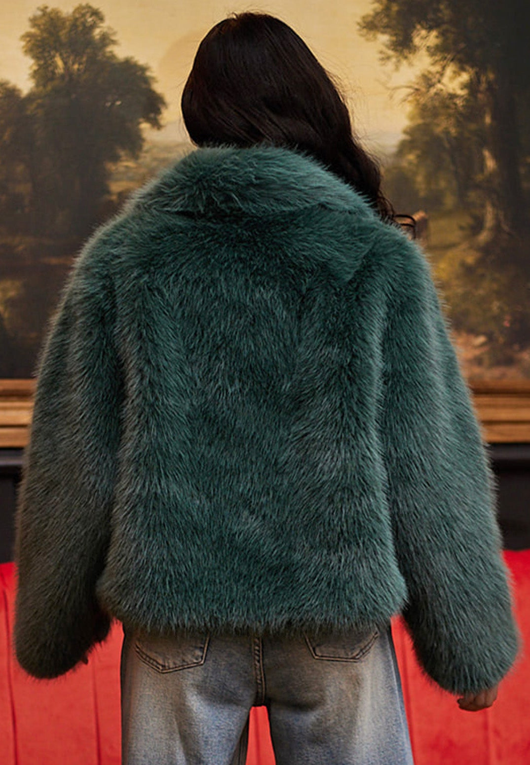 Faux Fur Short Coat In Teal M036321