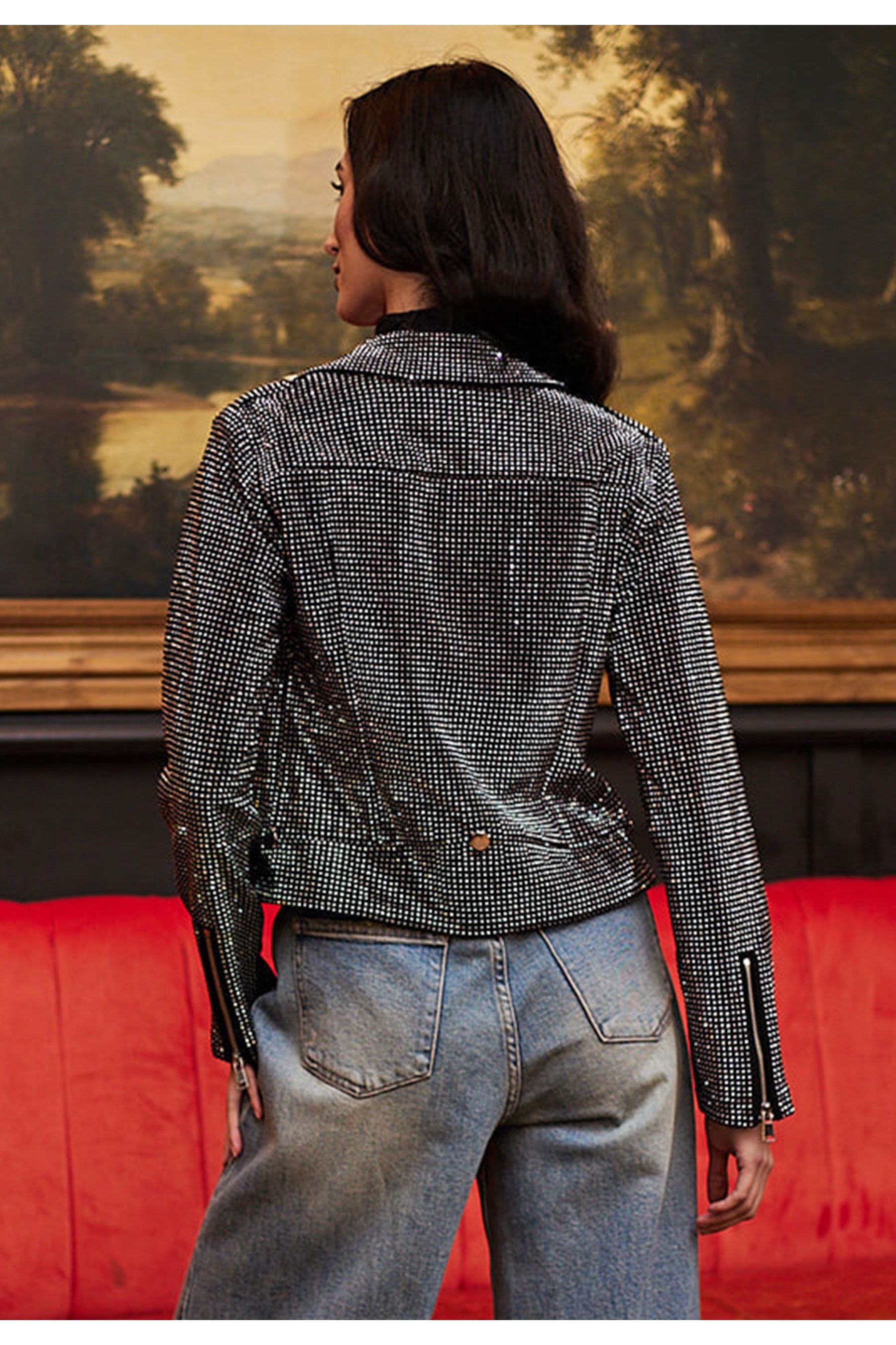 Sequin Biker Jacket In Black M039019