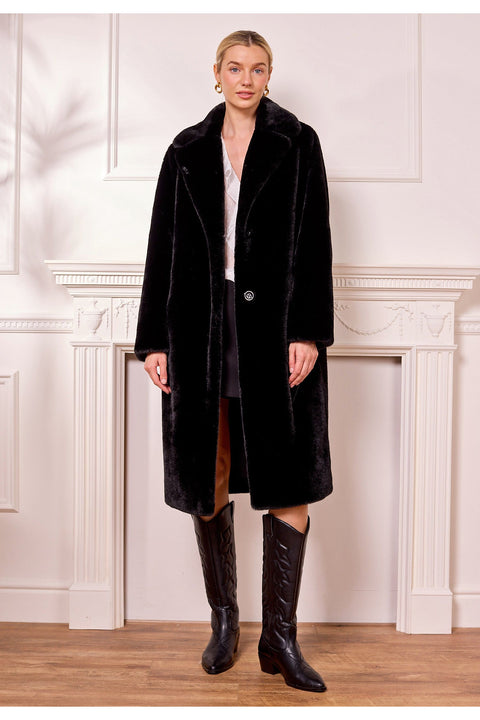 Faux Fur Coat In Black by Angeleye