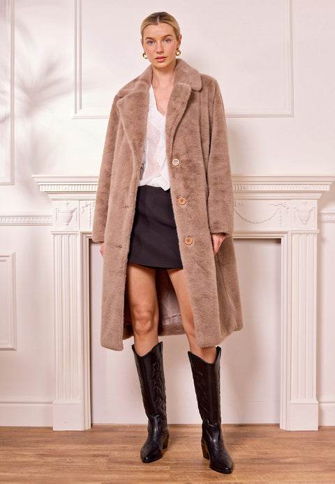 Faux Fur Coat In Coffee by Angeleye