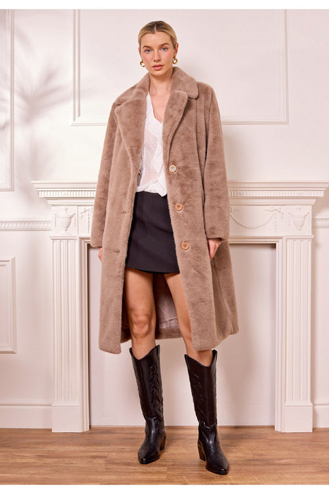 Faux Fur Coat In Coffee by Angeleye
