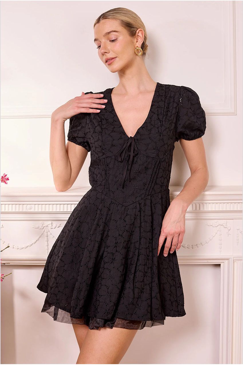 Black Broderie Drop-waist Mini Dress M043716