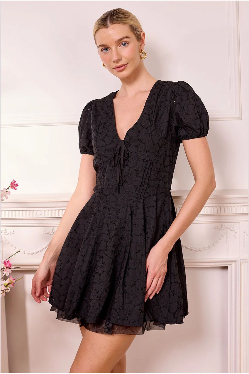 Black Broderie Drop-waist Mini Dress M043716