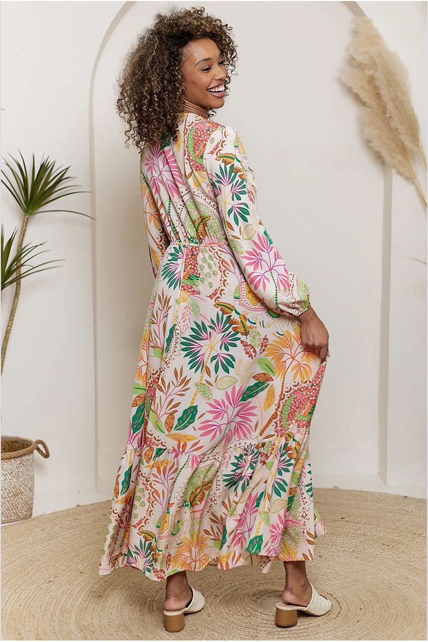 Crochet Border Maxi Dress In Pink Floral M044549