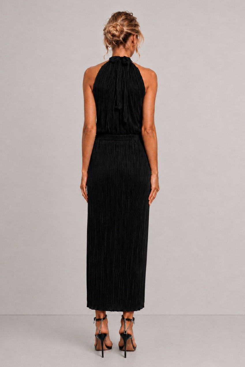 Milan Plisse Pleated Navy Halterneck Top MILAN-NAVY