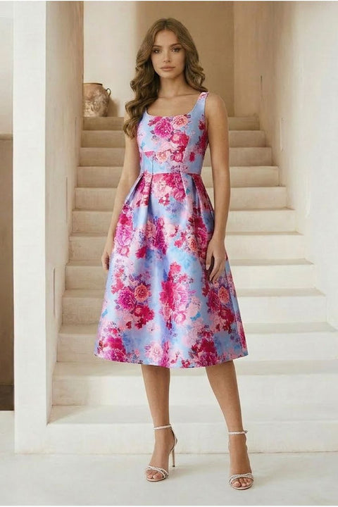 Sleeveless Floral Fit And Flare Midi Dress In Blue by Chi Chi London