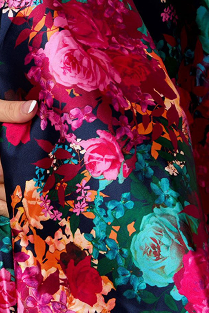 Sleeveless Floral Fit And Flare Midi Dress In Navy MO0015NB