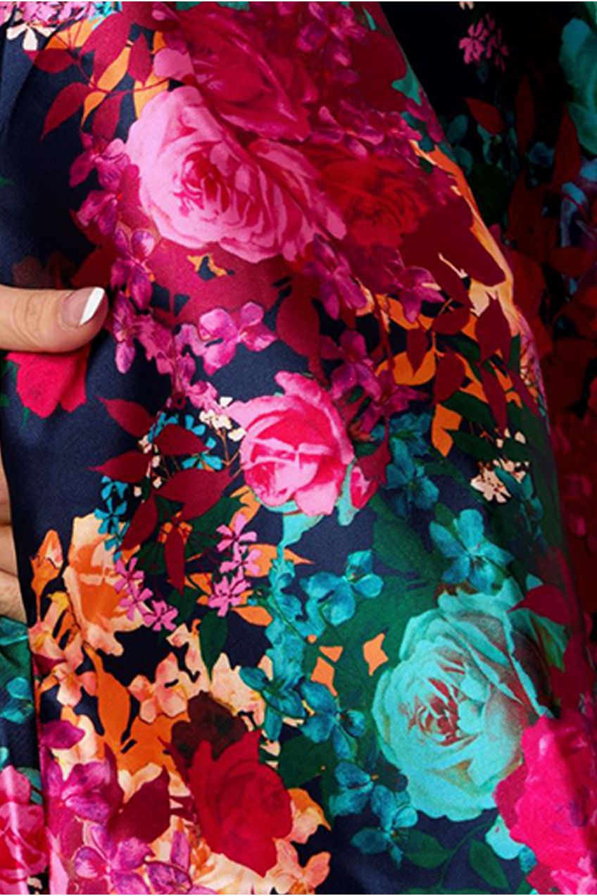 Sleeveless Floral Fit And Flare Midi Dress In Navy MO0015NB