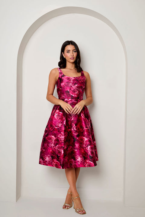 Sleeveless Floral Fit And Flare Midi Dress In Purple by Chi Chi London