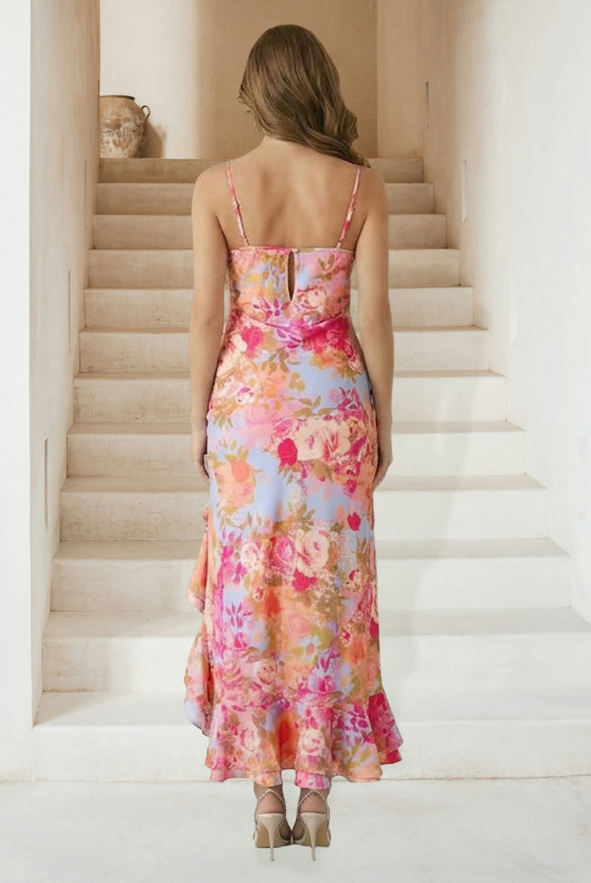 Cami Floral Print Ruffle Hem Maxi Dress In Multi MU24128MU