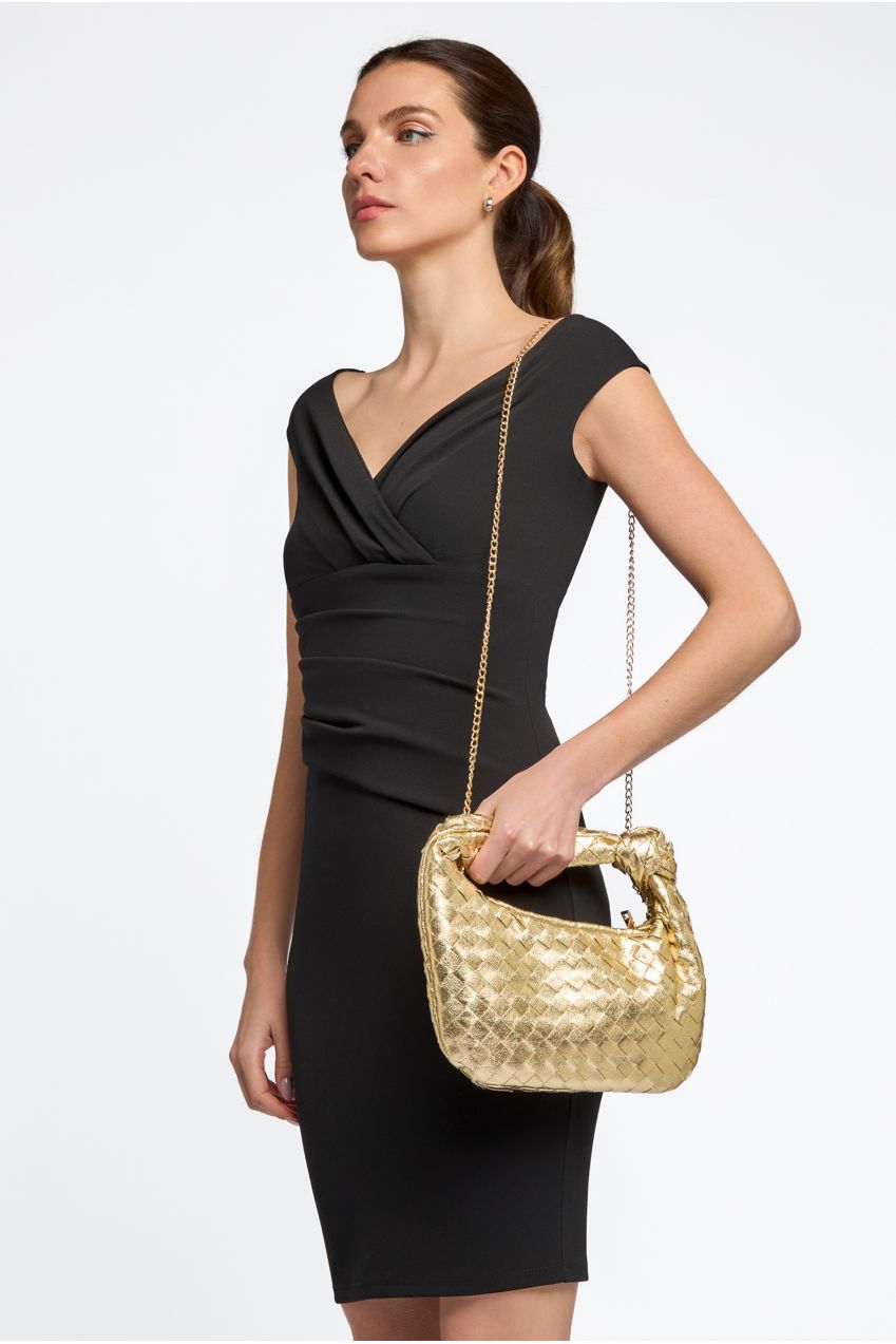 Gold Woven Shoulder Bag With Knot Detail ALMW3397