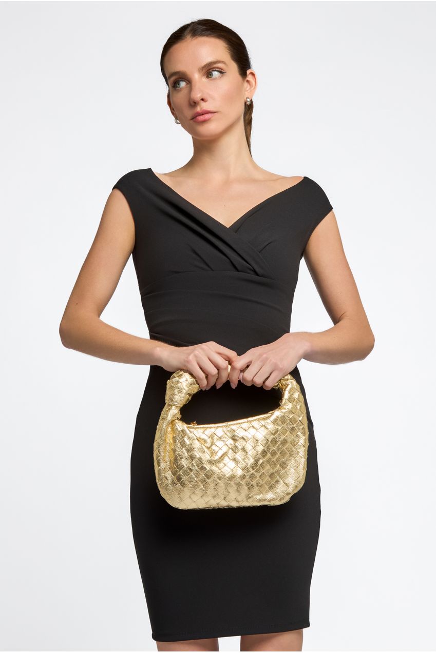 Gold Woven Shoulder Bag With Knot Detail ALMW3397