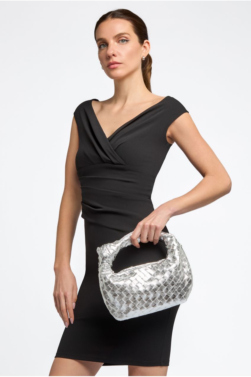 Silver Woven Shoulder Bag With Knot Detail ALMW3397