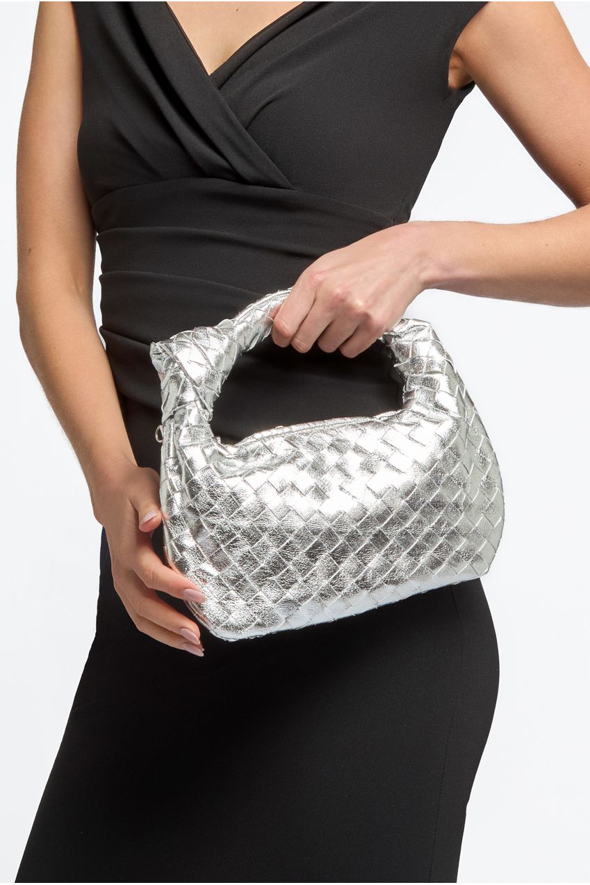 Silver Woven Shoulder Bag With Knot Detail ALMW3397