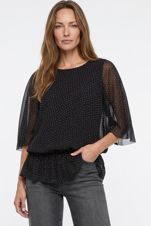 Black Diamante Mesh Batwing Sleeve Top by Aftershock London