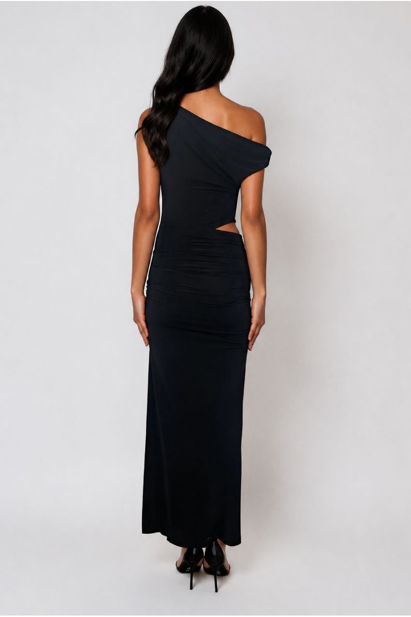 Natalia Black Off The Shoulder Maxi Dress With Cut Out NATALIA