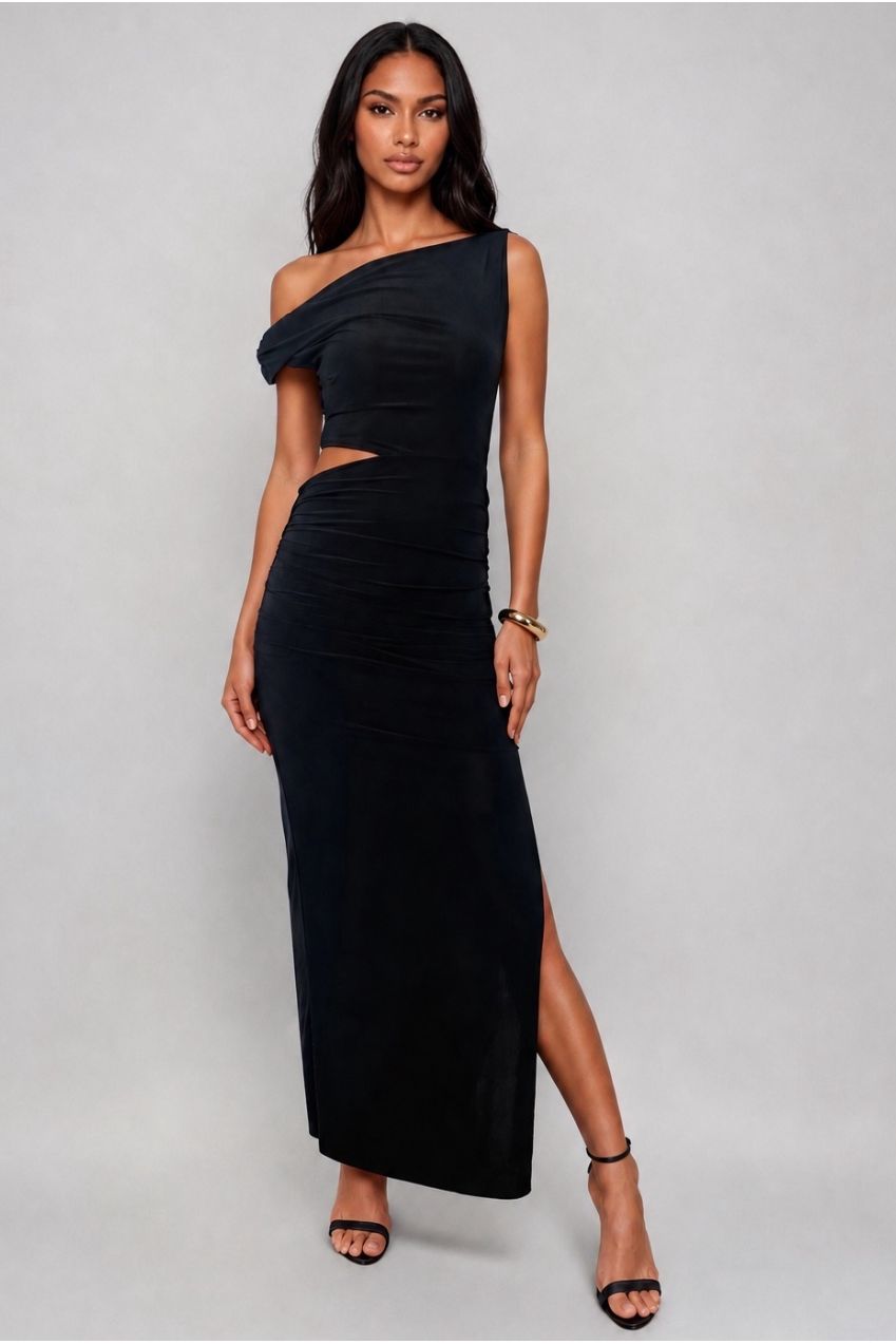 Natalia Black Off The Shoulder Maxi Dress With Cut Out NATALIA