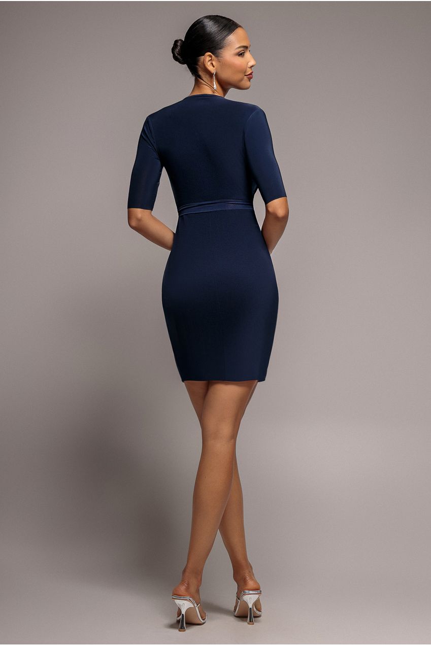 Short Sleeve Wrap Mini Dress - Navy NCD18