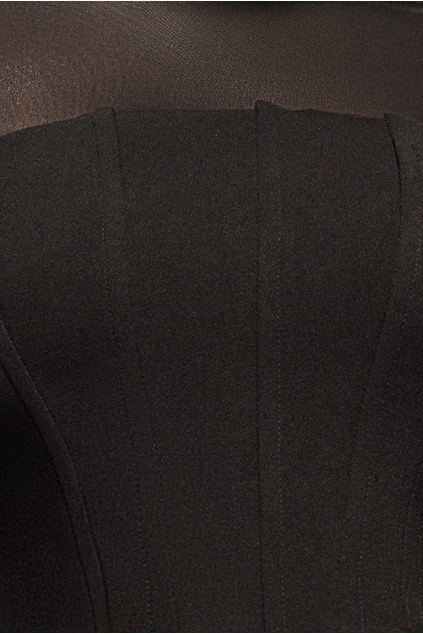 Scuba Crepe And Mesh Lace Up Corset Top - Black T264