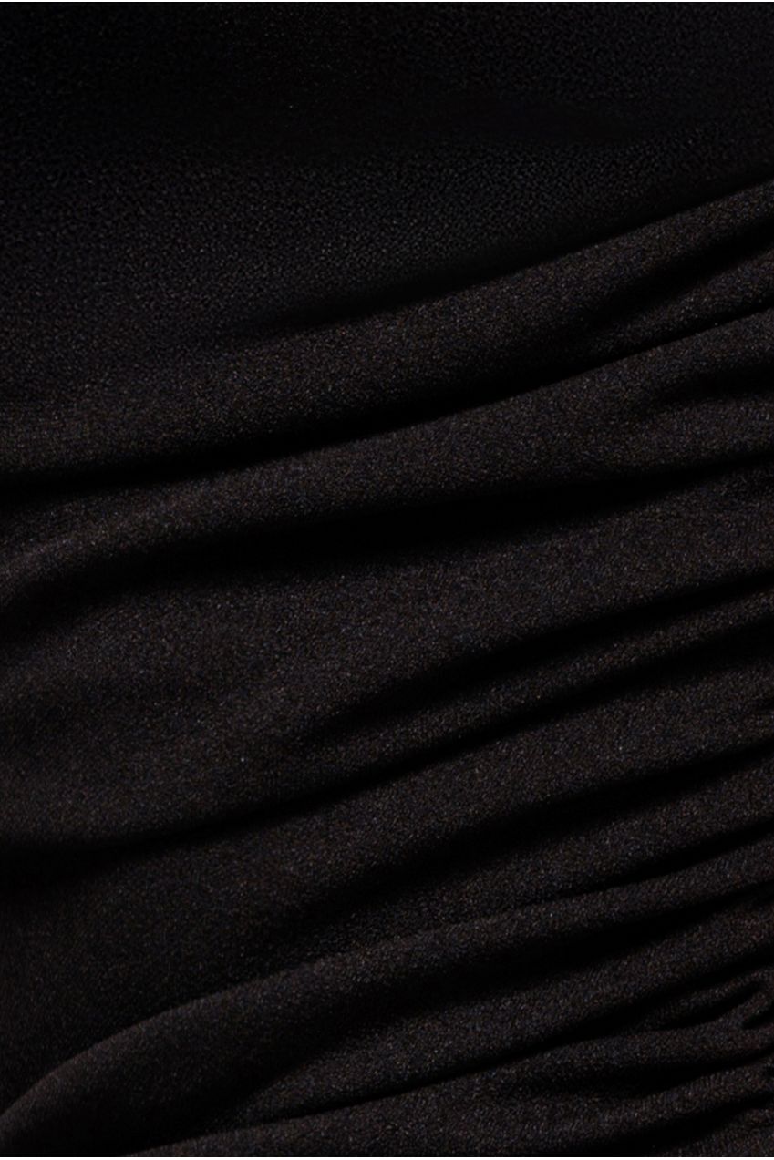 One Shoulder Puffed Satin Sleeve Evening Maxi Dress - Black DR4640