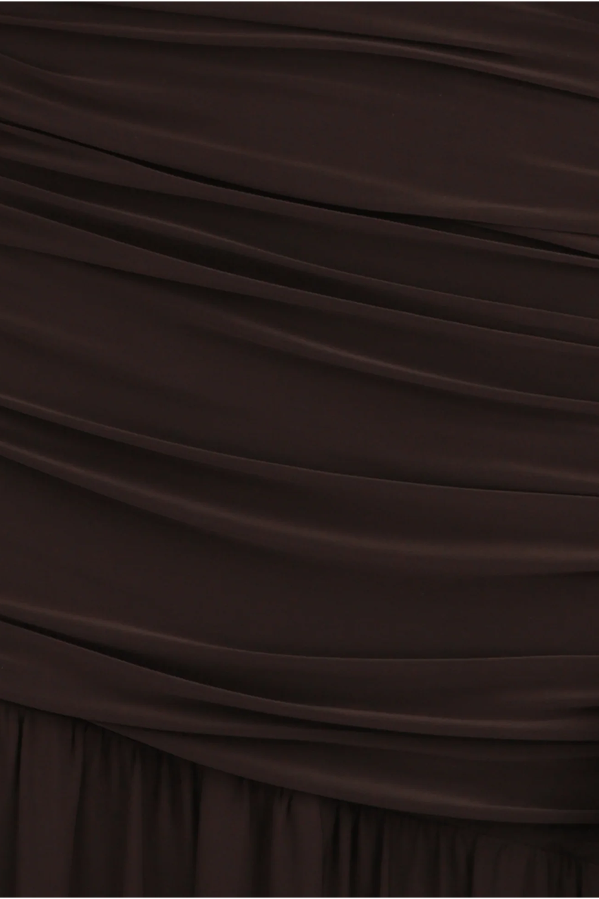 Brown One Shoulder Draping Detailed Side Cut Out Maxi Dress AV-IMD2600