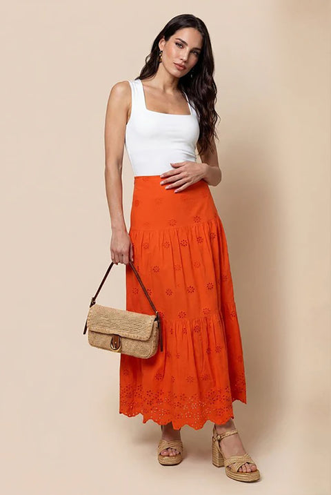 Broderie Maxi Skirt Orange by Urban Bliss