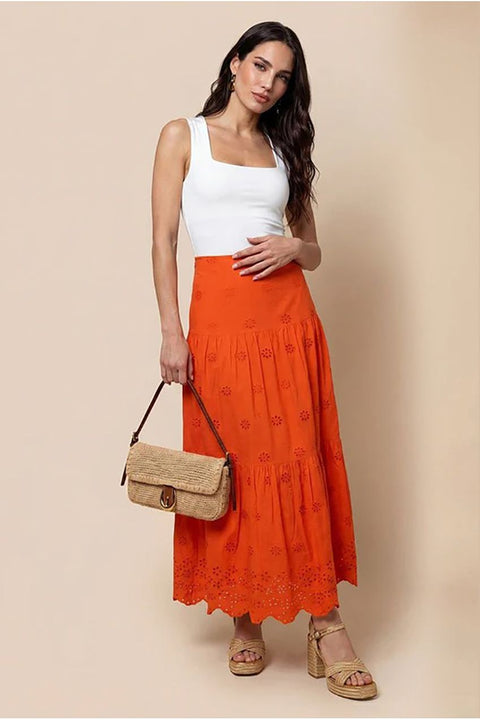 Broderie Maxi Skirt Orange by Urban Bliss