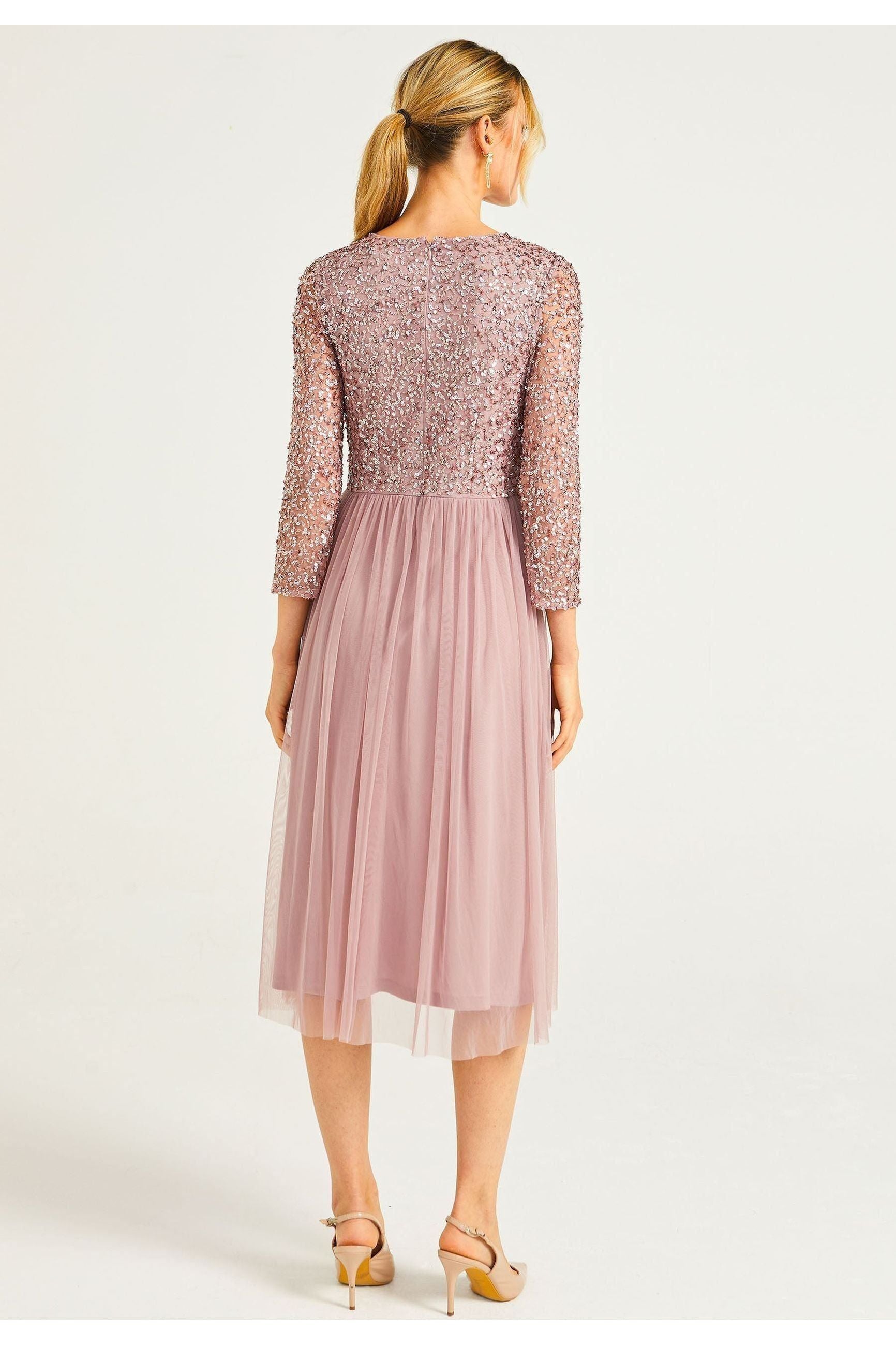 Embellished Sequin Long Sleeve Midi Dress In Lavender P025281LVDF