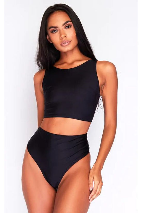 Bikini Long Crop Top In Black by Maribela
