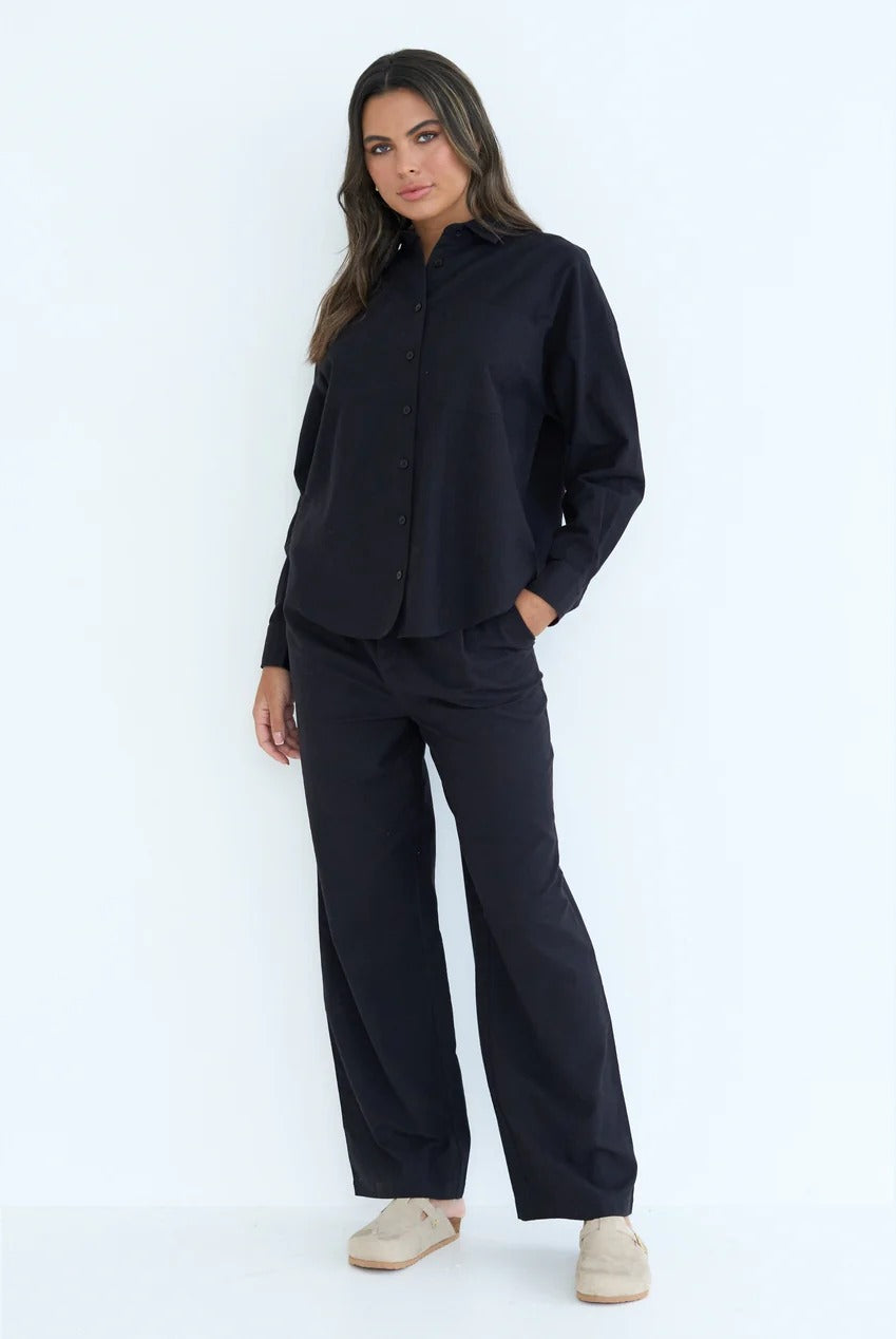 Black Linen Blend Wide Leg Trouser 40TRS32886-c01