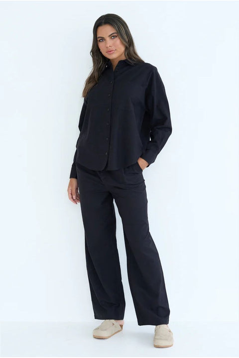 Black Linen Blend Wide Leg Trouser by Urban Bliss