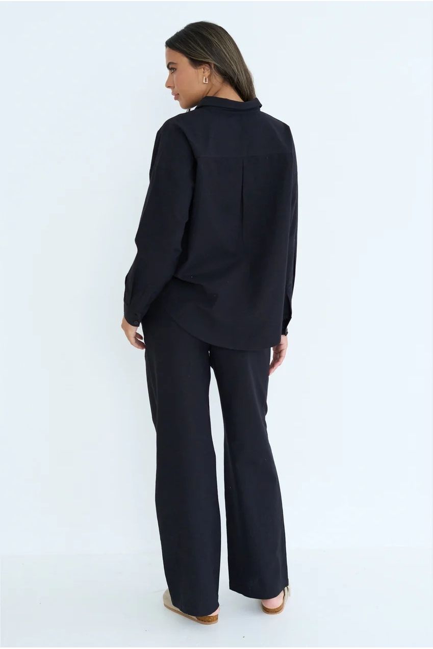 Black Linen Blend Wide Leg Trouser 40TRS32886-c01